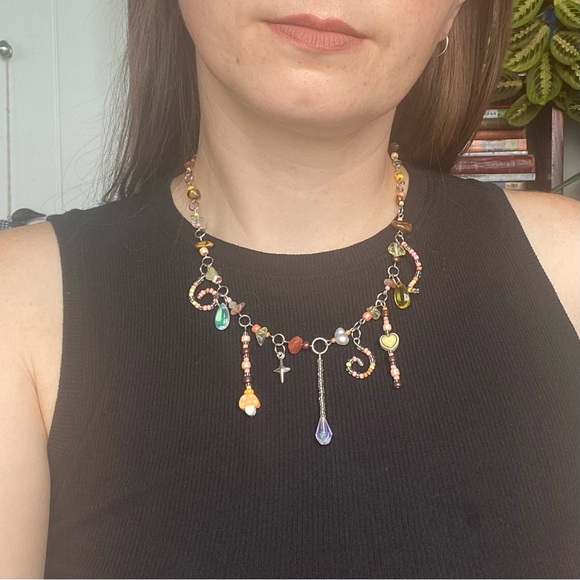 Pacific Northwest Autumn Fairy Brown Orange Fall Tones Beaded Chain Necklace - Picture 8 of 8